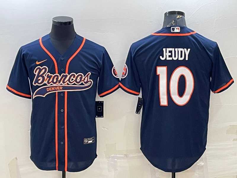 Mens Denver Broncos #10 Jerry Jeudy Navy Blue Stitched Cool Base Nike Baseball Jersey